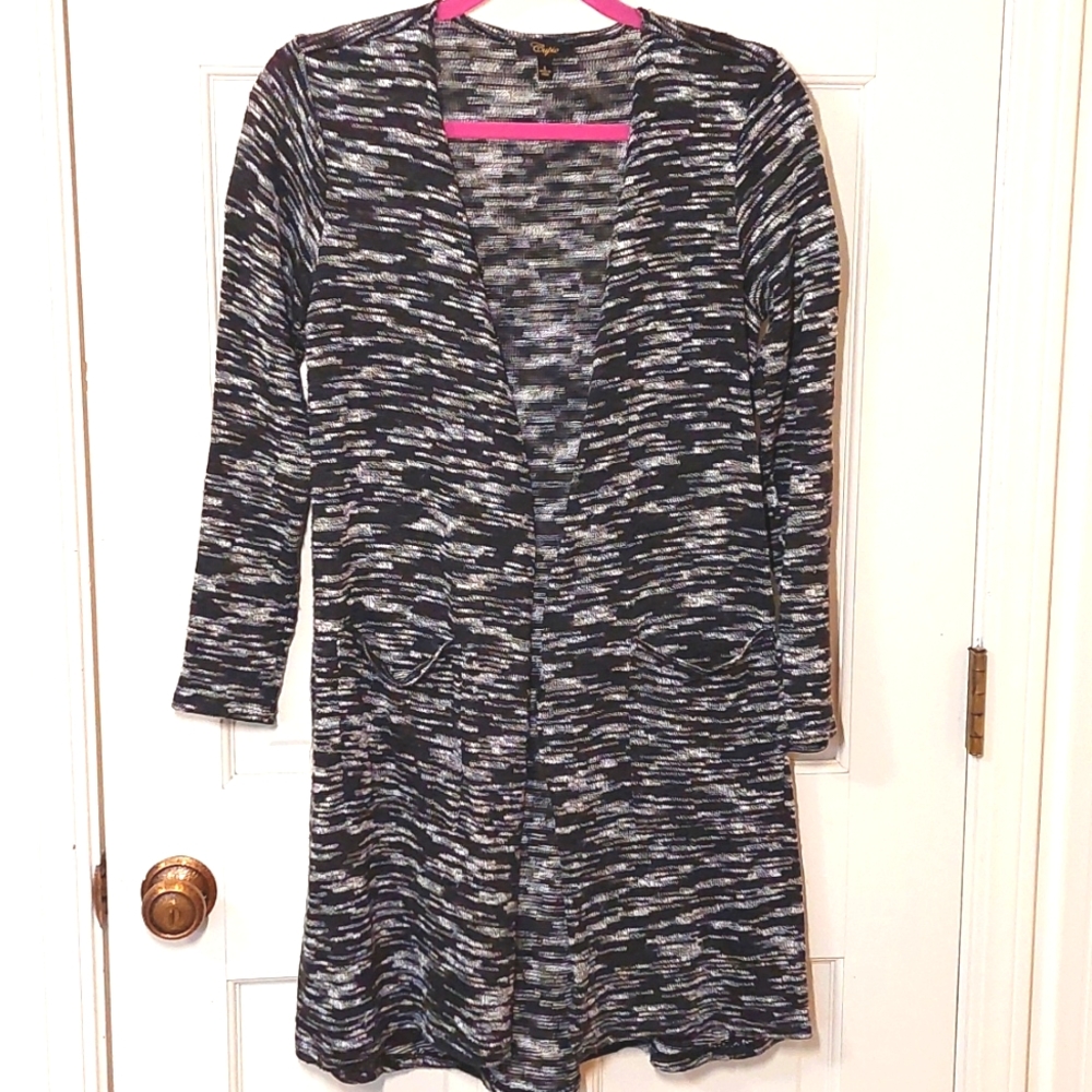 Cupio Black & White Spaceweave Long Cardigan Sweater, size S